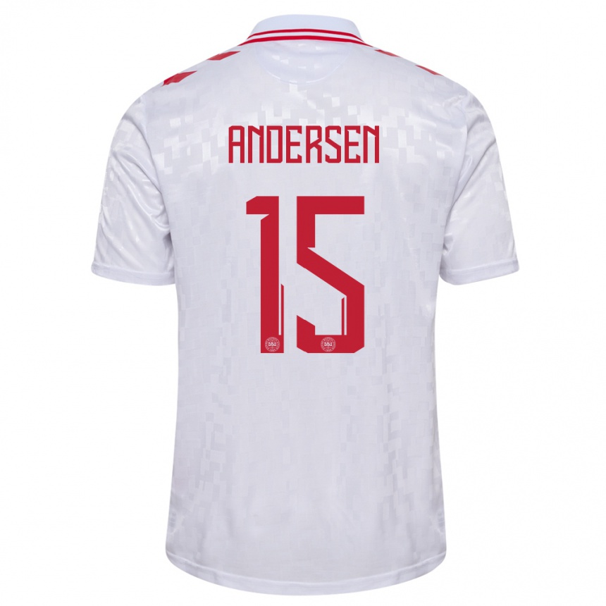 Men Football Denmark Jacob Andersen #15 White Away Jersey 24-26 T-Shirt Australia