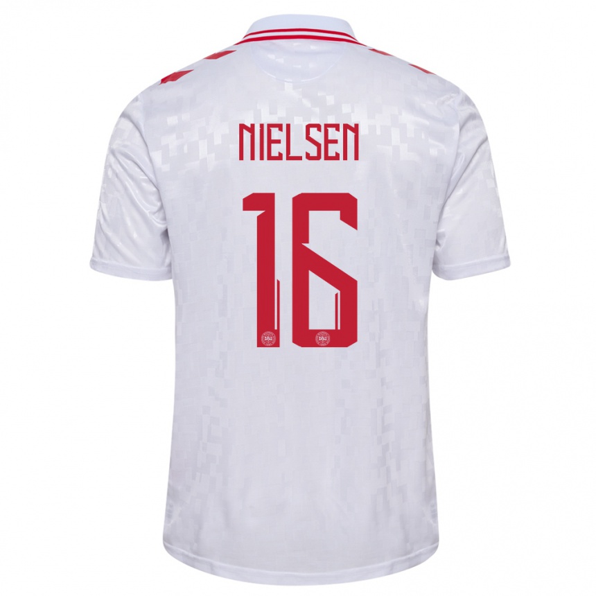 Men Football Denmark Magnus Nielsen #16 White Away Jersey 24-26 T-Shirt Australia