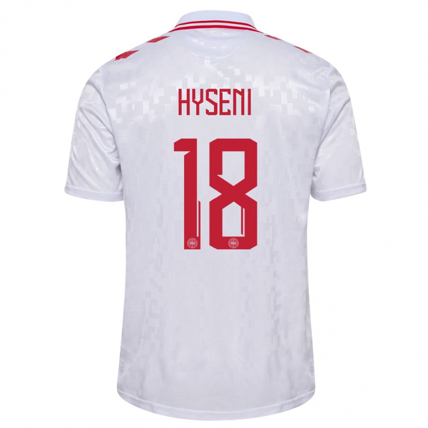 Men Football Denmark Olti Hyseni #18 White Away Jersey 24-26 T-Shirt Australia