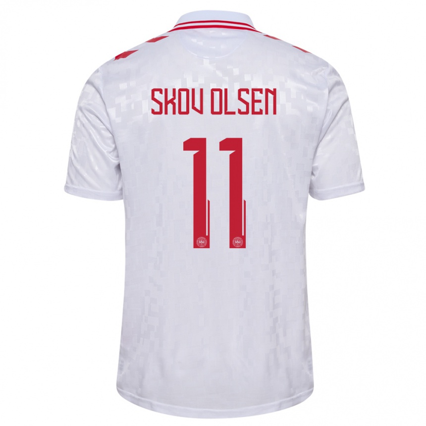 Men Football Denmark Andreas Skov Olsen #11 White Away Jersey 24-26 T-Shirt Australia