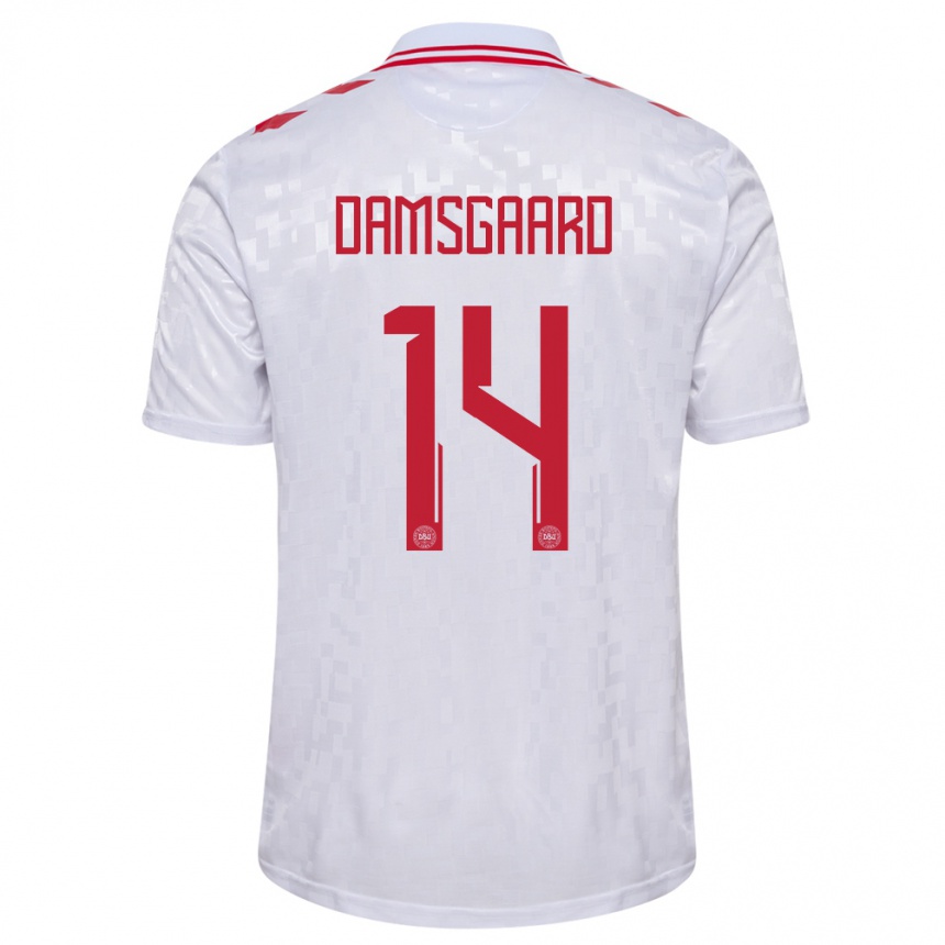 Men Football Denmark Mikkel Damsgaard #14 White Away Jersey 24-26 T-Shirt Australia