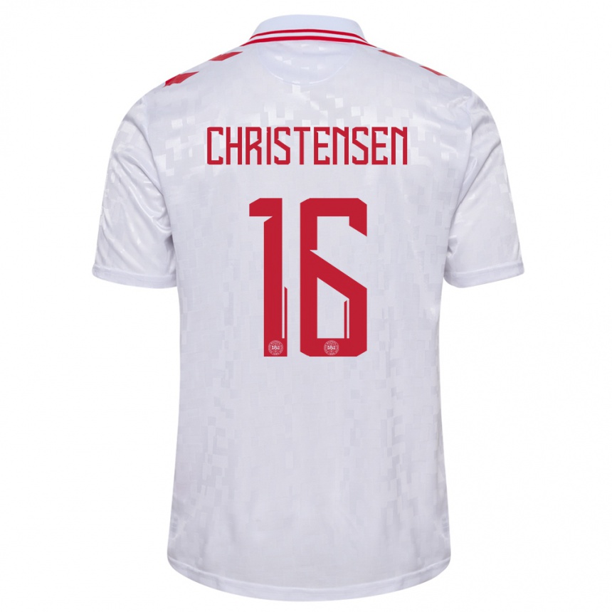 Men Football Denmark Oliver Christensen #16 White Away Jersey 24-26 T-Shirt Australia