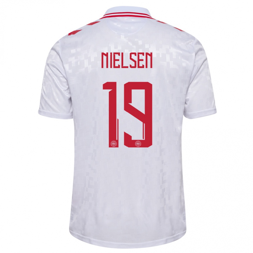 Men Football Denmark Casper Nielsen #19 White Away Jersey 24-26 T-Shirt Australia