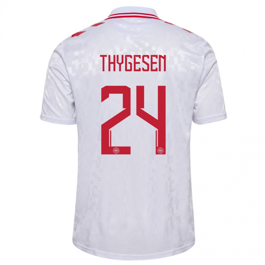 Men Football Denmark Sarah Thygesen #24 White Away Jersey 24-26 T-Shirt Australia