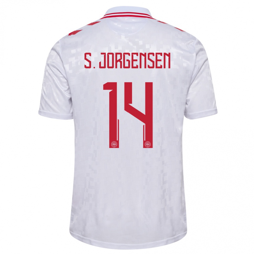 Men Football Denmark Sebastian Jorgensen #14 White Away Jersey 24-26 T-Shirt Australia