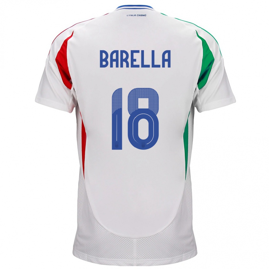 Men Football Italy Nicolò Barella #18 White Away Jersey 24-26 T-Shirt Australia