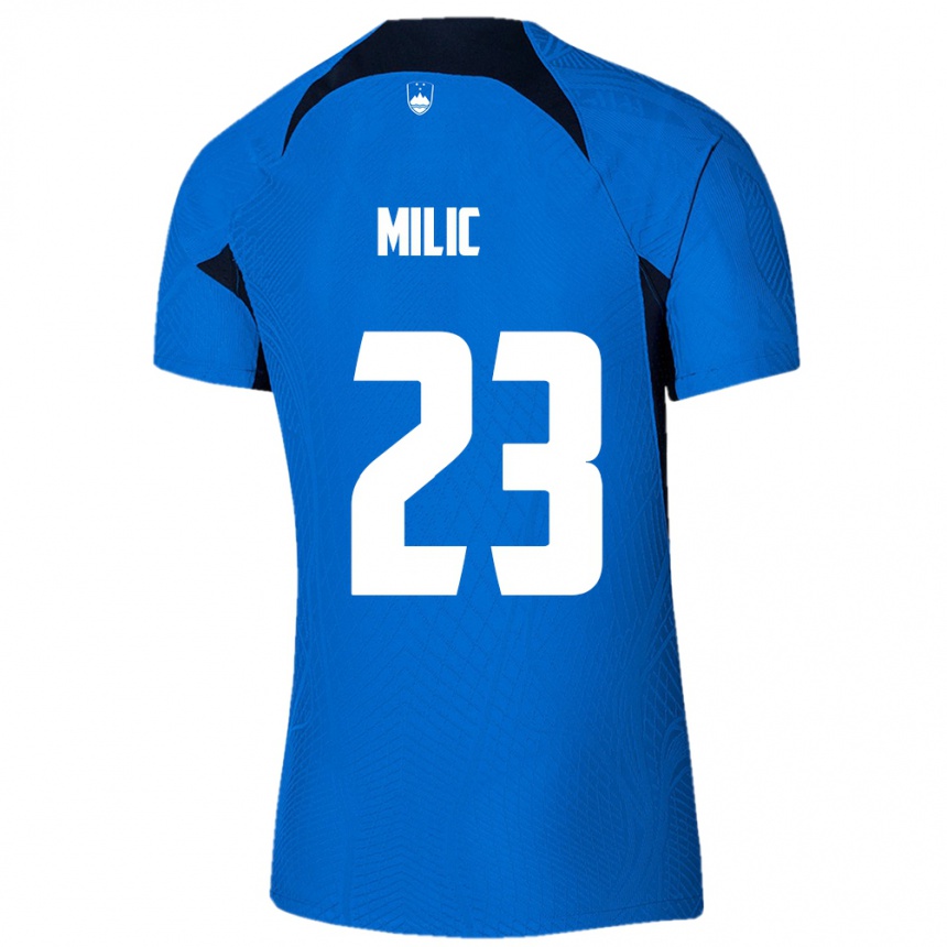 Men Football Slovenia Nino Milic #23 Blue Away Jersey 24-26 T-Shirt Australia