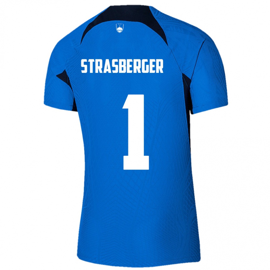 Men Football Slovenia Tim Strasberger #1 Blue Away Jersey 24-26 T-Shirt Australia