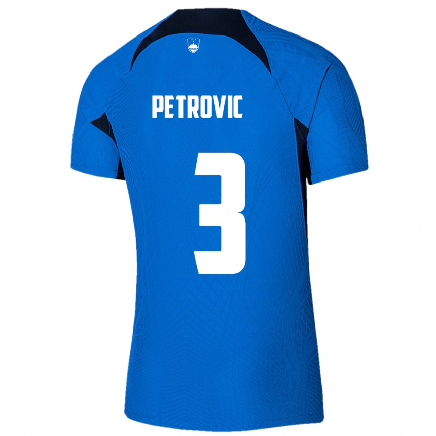 Men Football Slovenia Zan Petrovic #3 Blue Away Jersey 24-26 T-Shirt Australia