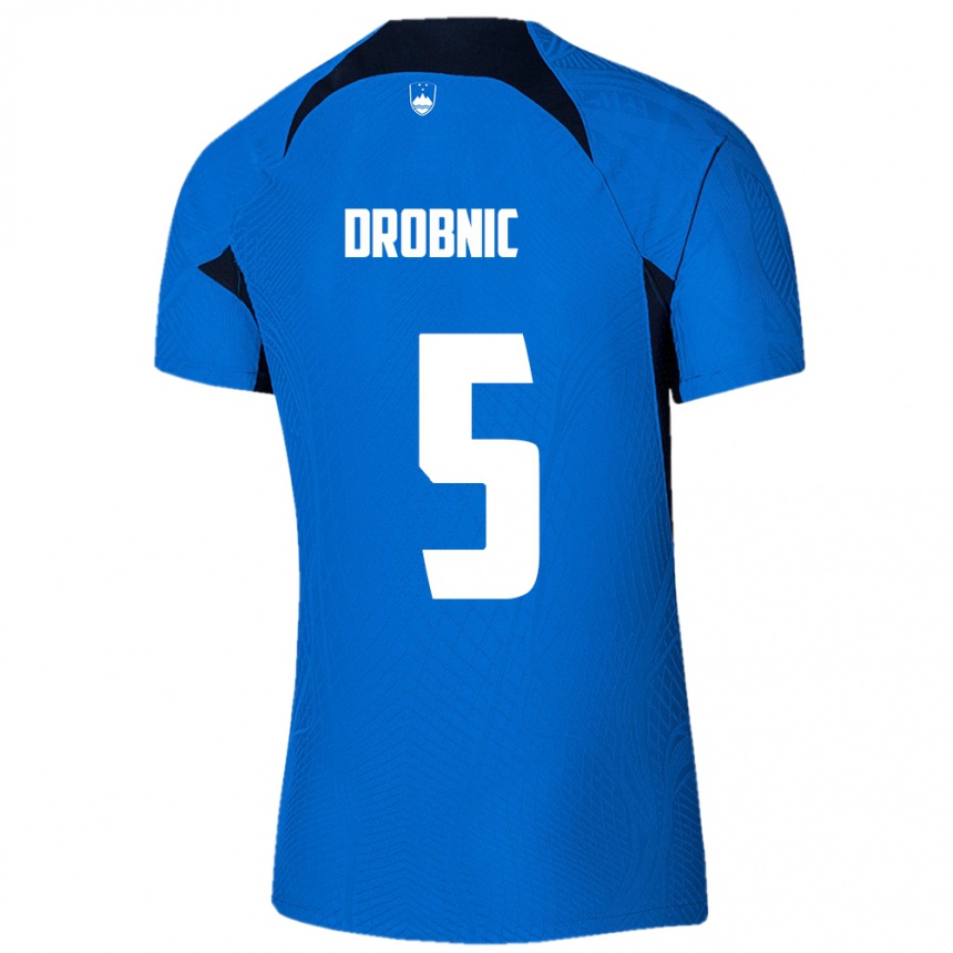 Men Football Slovenia Dominik Drobnic #5 Blue Away Jersey 24-26 T-Shirt Australia