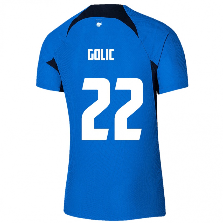 Men Football Slovenia Tilen Golic #22 Blue Away Jersey 24-26 T-Shirt Australia