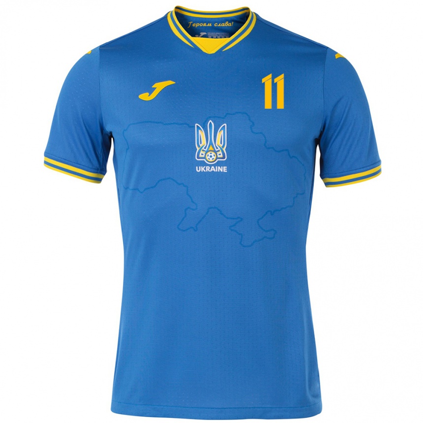 Men Football Ukraine Artem Dovbyk #11 Blue Away Jersey 24-26 T-Shirt Australia