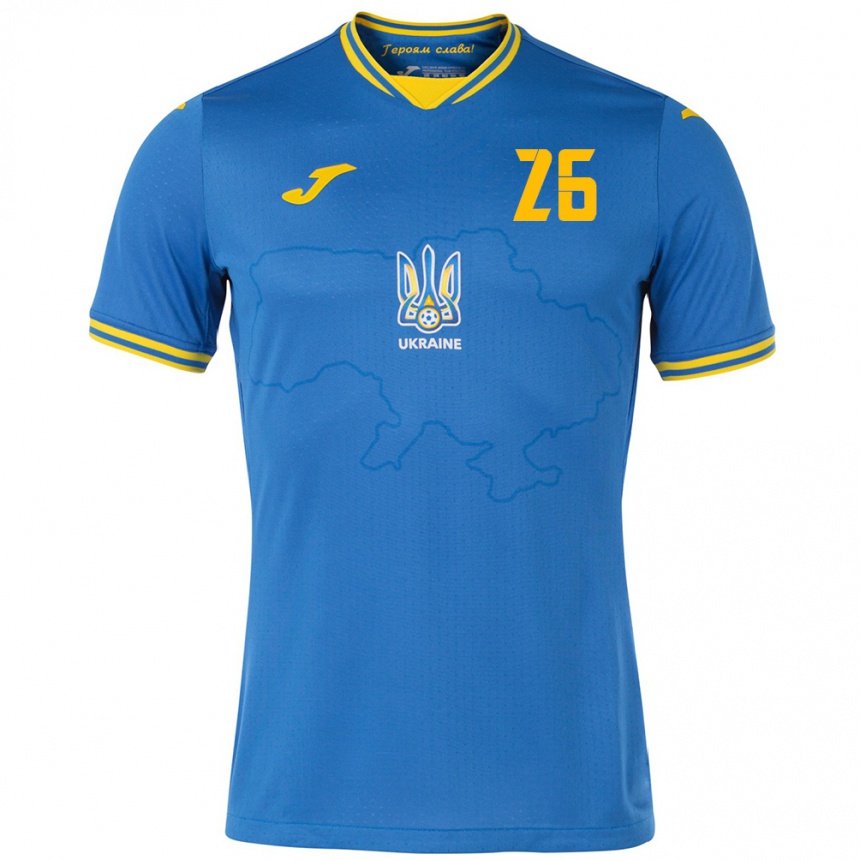 Men Football Ukraine Bogdan Mykhaylichenko #26 Blue Away Jersey 24-26 T-Shirt Australia