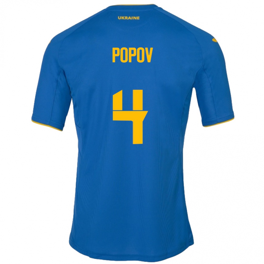 Men Football Ukraine Denys Popov #4 Blue Away Jersey 24-26 T-Shirt Australia