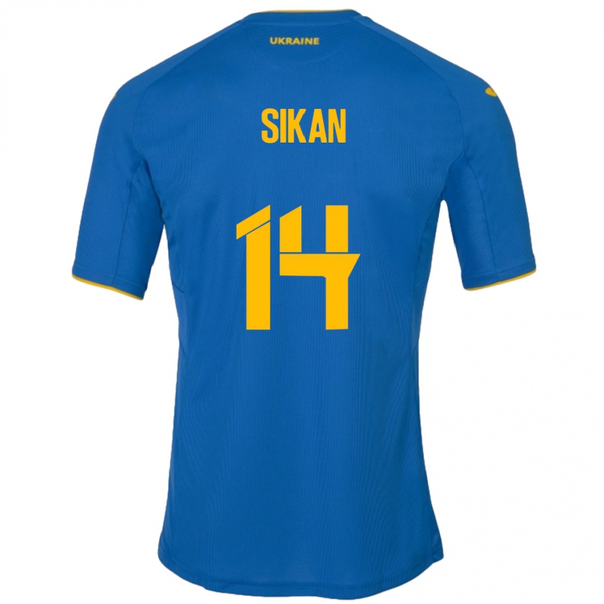 Men Football Ukraine Danylo Sikan #14 Blue Away Jersey 24-26 T-Shirt Australia