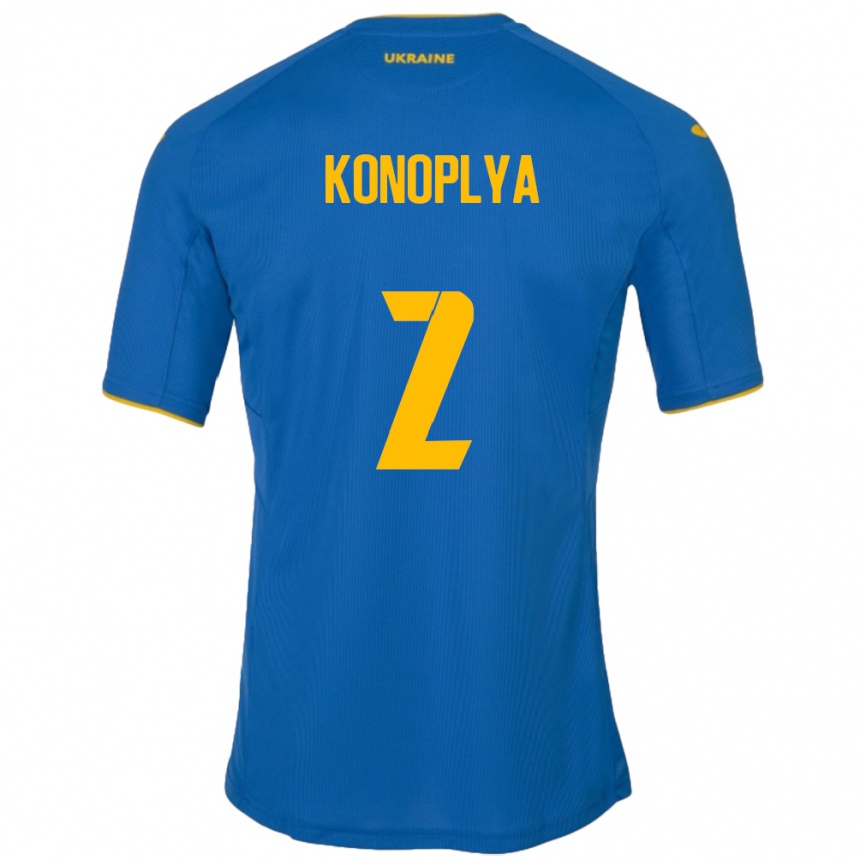 Men Football Ukraine Yukhym Konoplya #2 Blue Away Jersey 24-26 T-Shirt Australia