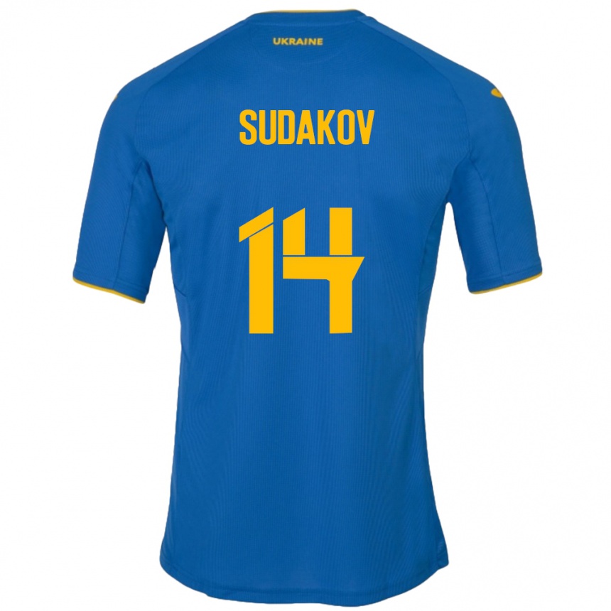 Men Football Ukraine Georgiy Sudakov #14 Blue Away Jersey 24-26 T-Shirt Australia