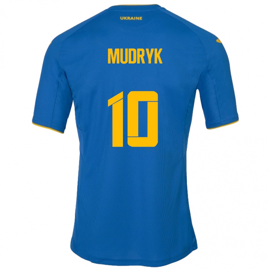 Men Football Ukraine Mykhaylo Mudryk #10 Blue Away Jersey 24-26 T-Shirt Australia