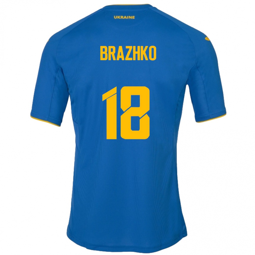 Men Football Ukraine Volodymyr Brazhko #18 Blue Away Jersey 24-26 T-Shirt Australia