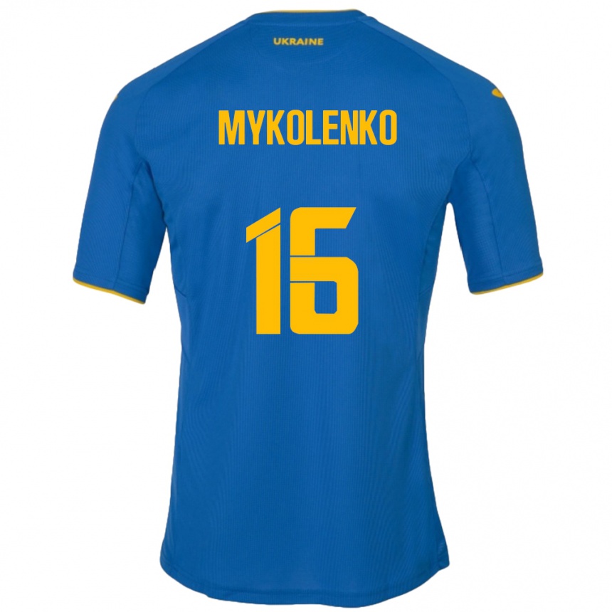 Men Football Ukraine Vitaliy Mykolenko #16 Blue Away Jersey 24-26 T-Shirt Australia