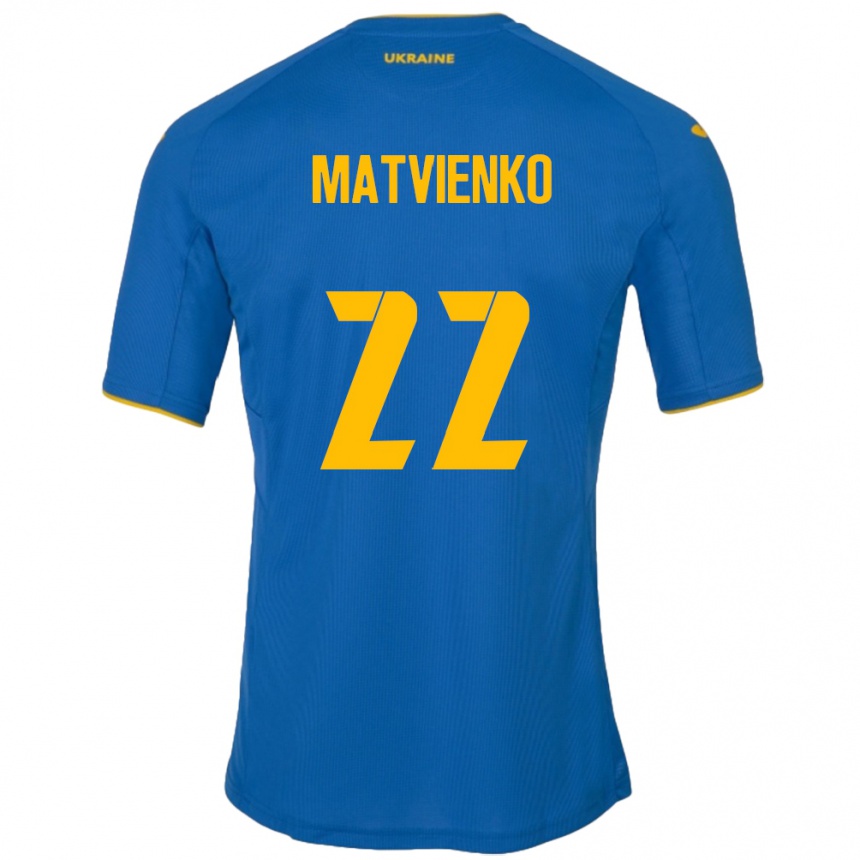 Men Football Ukraine Mykola Matvienko #22 Blue Away Jersey 24-26 T-Shirt Australia