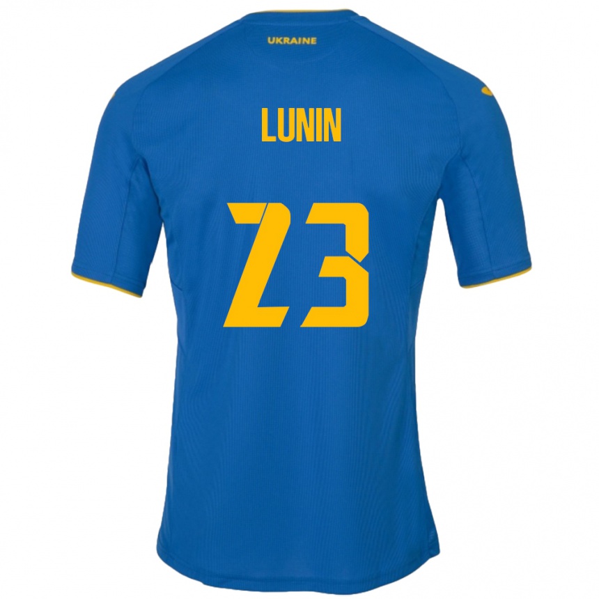 Men Football Ukraine Andriy Lunin #23 Blue Away Jersey 24-26 T-Shirt Australia