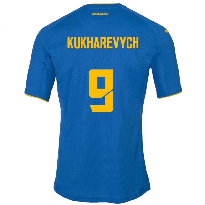 Men Football Ukraine Mykola Kukharevych #9 Blue Away Jersey 24-26 T-Shirt Australia