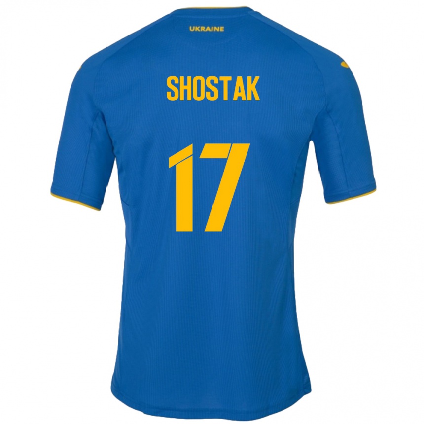 Men Football Ukraine Denys Shostak #17 Blue Away Jersey 24-26 T-Shirt Australia