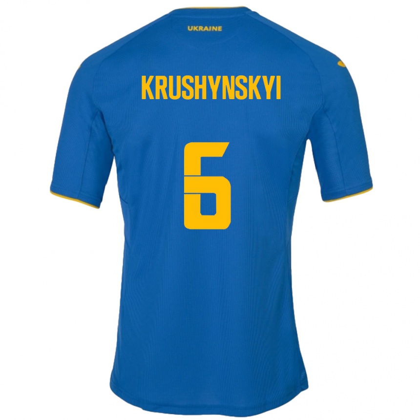 Men Football Ukraine Borys Krushynskyi #6 Blue Away Jersey 24-26 T-Shirt Australia