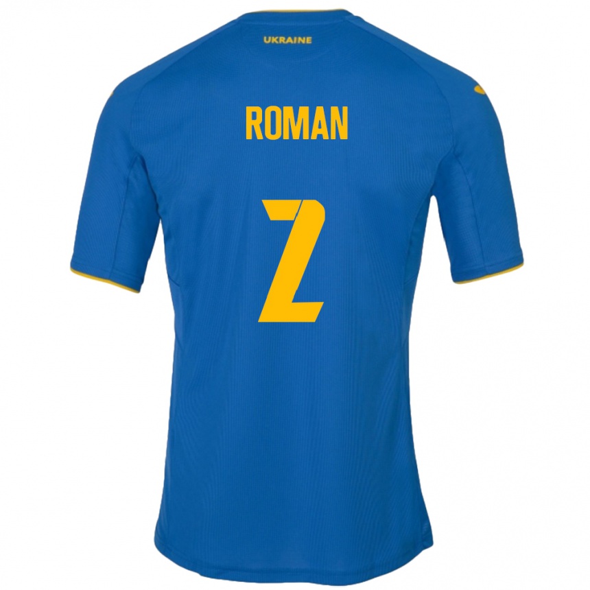 Men Football Ukraine Vitaliy Roman #2 Blue Away Jersey 24-26 T-Shirt Australia