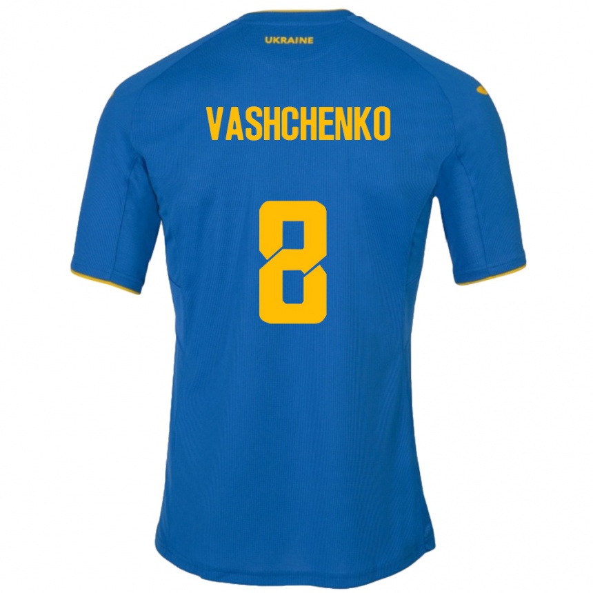 Men Football Ukraine Daniil Vashchenko #8 Blue Away Jersey 24-26 T-Shirt Australia