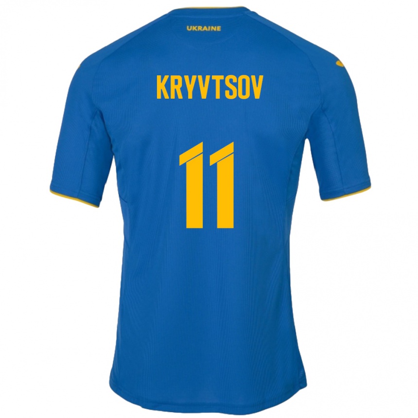 Men Football Ukraine Nikita Kryvtsov #11 Blue Away Jersey 24-26 T-Shirt Australia