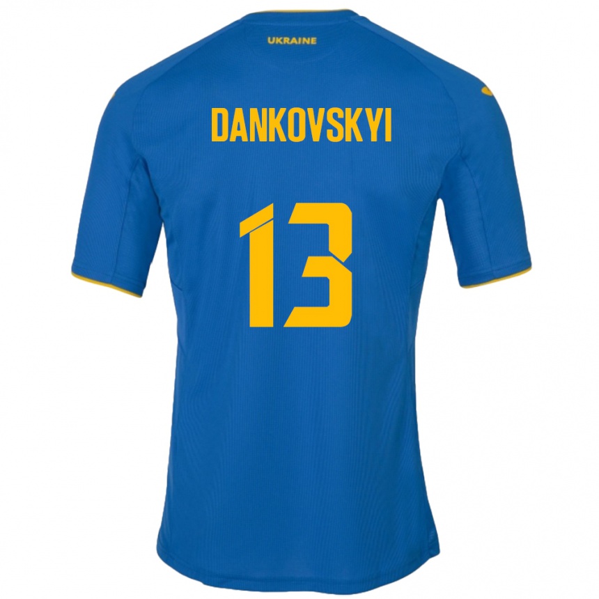 Men Football Ukraine Yegor Dankovskyi #13 Blue Away Jersey 24-26 T-Shirt Australia