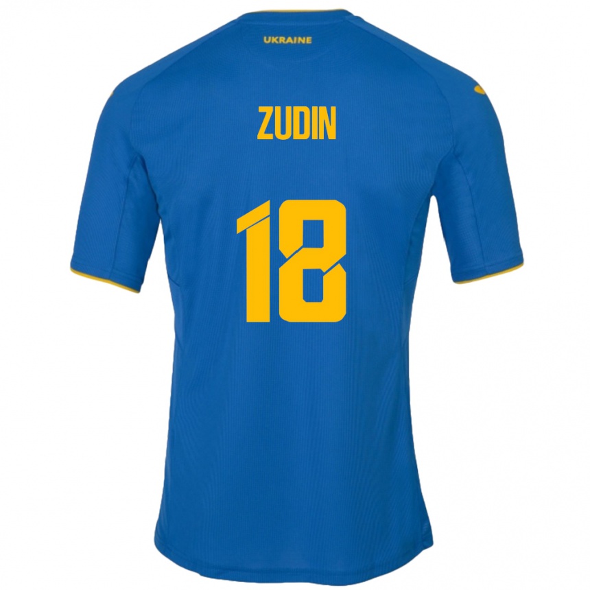 Men Football Ukraine Dmytro Zudin #18 Blue Away Jersey 24-26 T-Shirt Australia