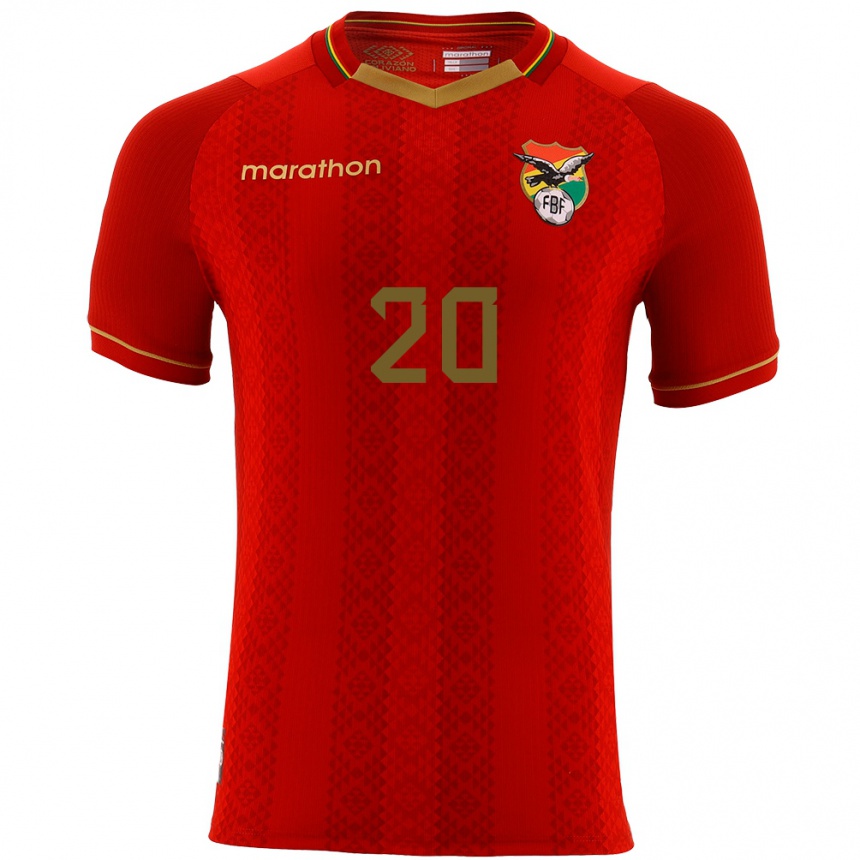 Men Football Bolivia Leonardo Justiniano #20 Red Away Jersey 24-26 T-Shirt Australia