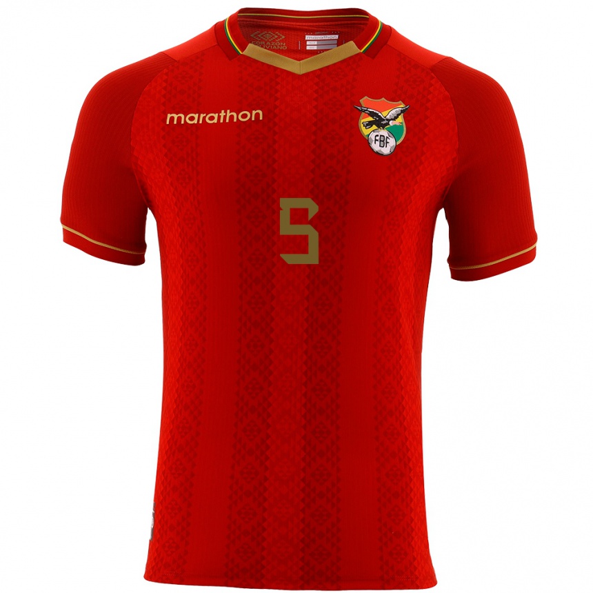 Men Football Bolivia Ervin Vaca #5 Red Away Jersey 24-26 T-Shirt Australia