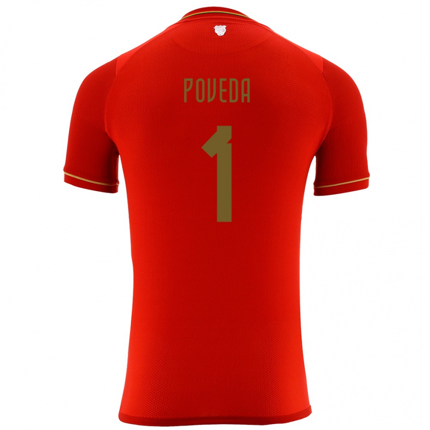 Men Football Bolivia Bruno Poveda #1 Red Away Jersey 24-26 T-Shirt Australia