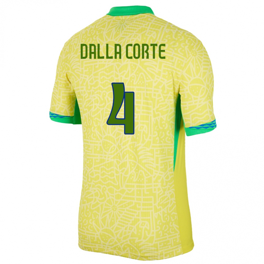 Women Football Brazil Joao Dalla Corte #4 Yellow Home Jersey 24-26 T-Shirt Australia