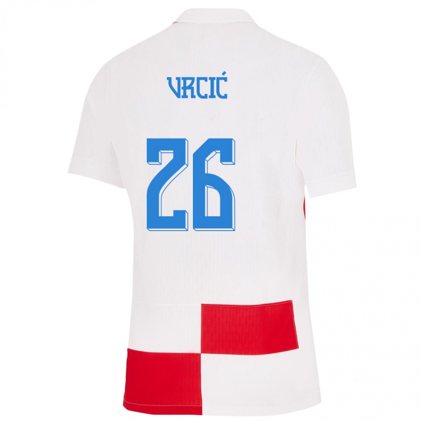 Women Football Croatia Jere Vrcic #26 White Red Home Jersey 24-26 T-Shirt Australia