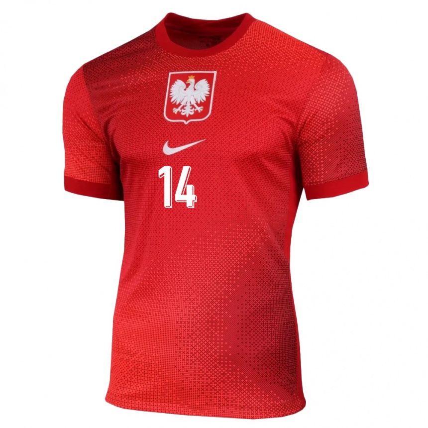 Women Football Poland Jakub Kiwior #14 Red Away Jersey 24-26 T-Shirt Australia