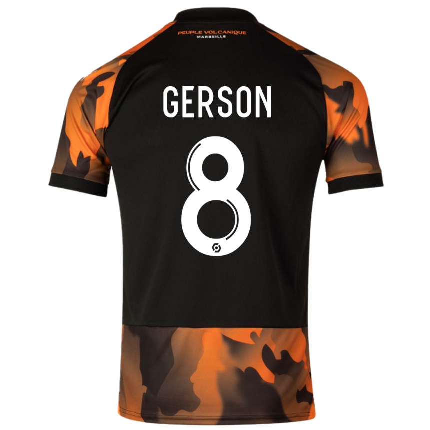 Kids Gerson #8 Black Orange Third Jersey 2023/24 T-Shirt Australia