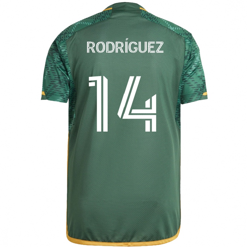 Kids Football Jonathan Rodríguez #14 Green Orange Home Jersey 2024/25 T-Shirt Australia