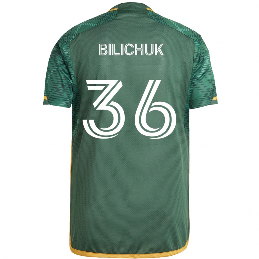 Kids Football Ryan Bilichuk #36 Green Orange Home Jersey 2024/25 T-Shirt Australia