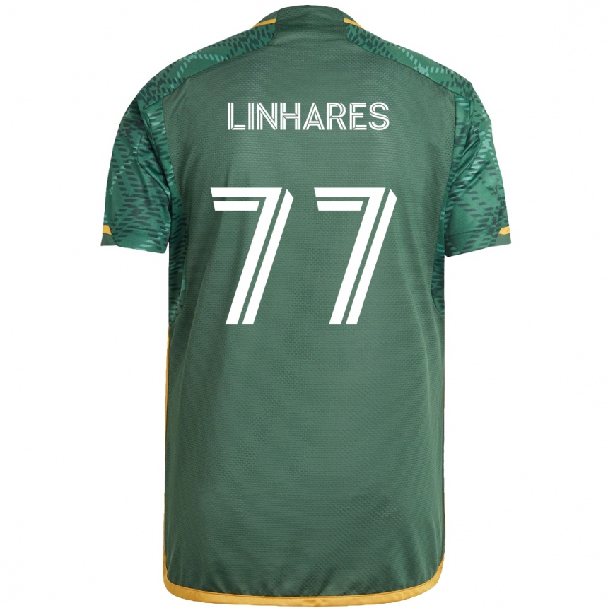 Kids Football Kyle Linhares #77 Green Orange Home Jersey 2024/25 T-Shirt Australia