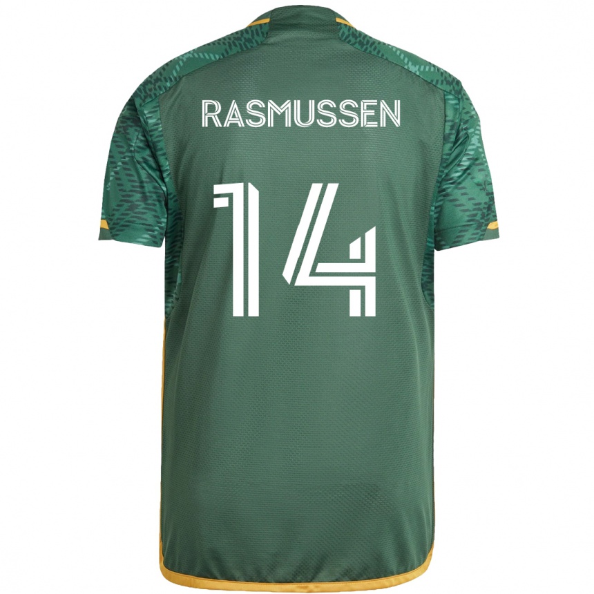 Kids Football Justin Rasmussen #14 Green Orange Home Jersey 2024/25 T-Shirt Australia