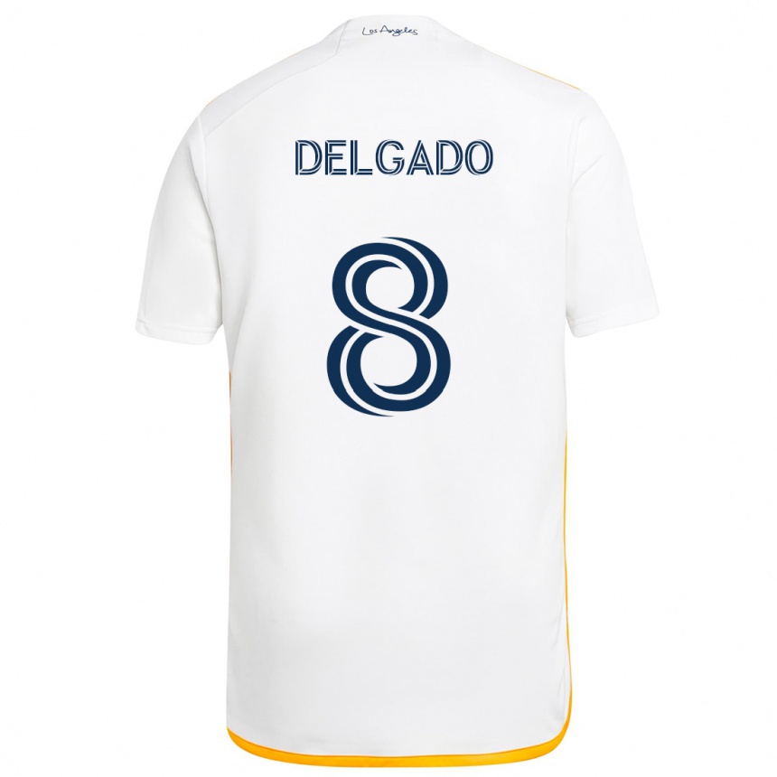 Kids Football Mark Delgado #8 White Yellow Home Jersey 2024/25 T-Shirt Australia