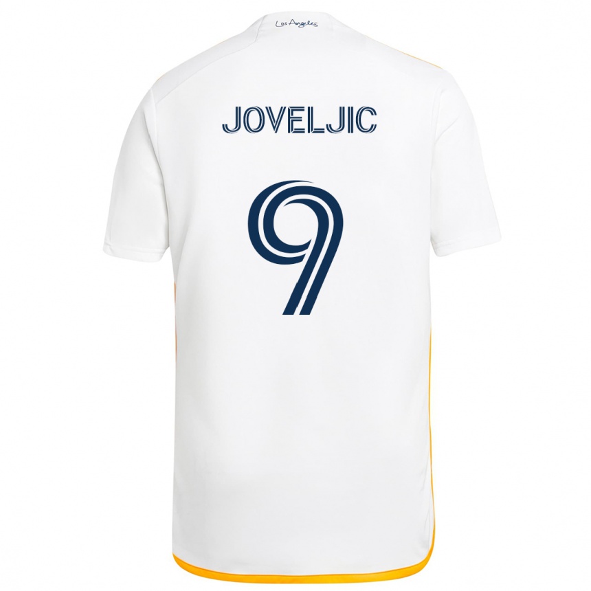 Kids Football Dejan Joveljic #9 White Yellow Home Jersey 2024/25 T-Shirt Australia