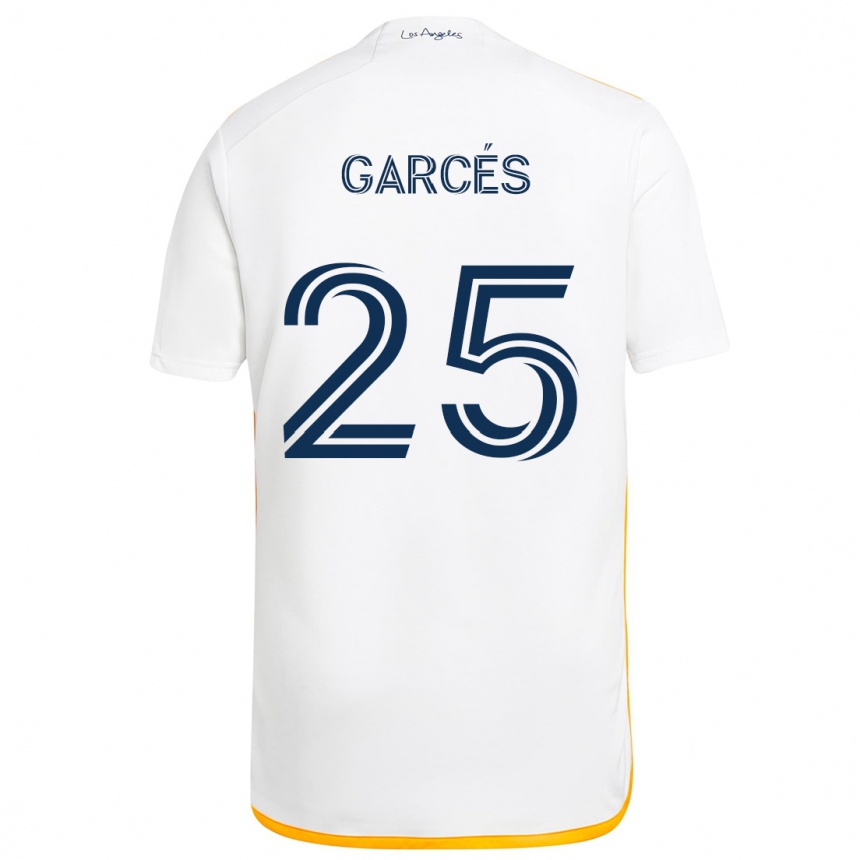 Kids Football Carlos Garcés #25 White Yellow Home Jersey 2024/25 T-Shirt Australia