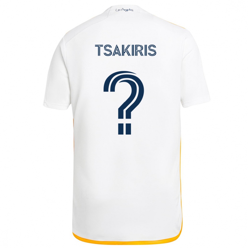 Kids Football Mateo Tsakiris #0 White Yellow Home Jersey 2024/25 T-Shirt Australia