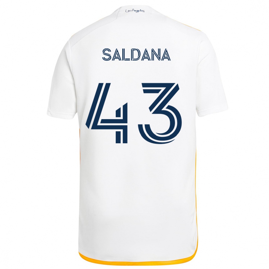 Kids Football Adam Saldaña #43 White Yellow Home Jersey 2024/25 T-Shirt Australia